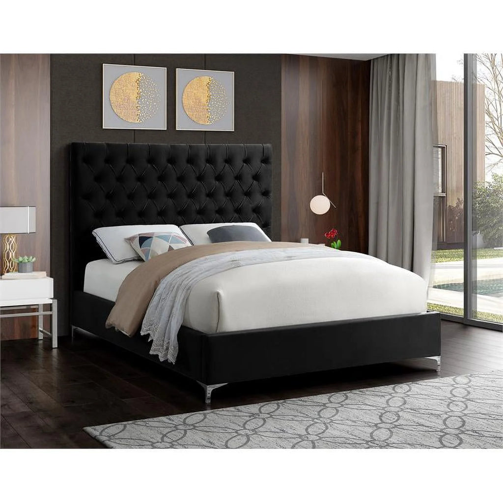 Black Velvet Tufted Queen Bed O5453