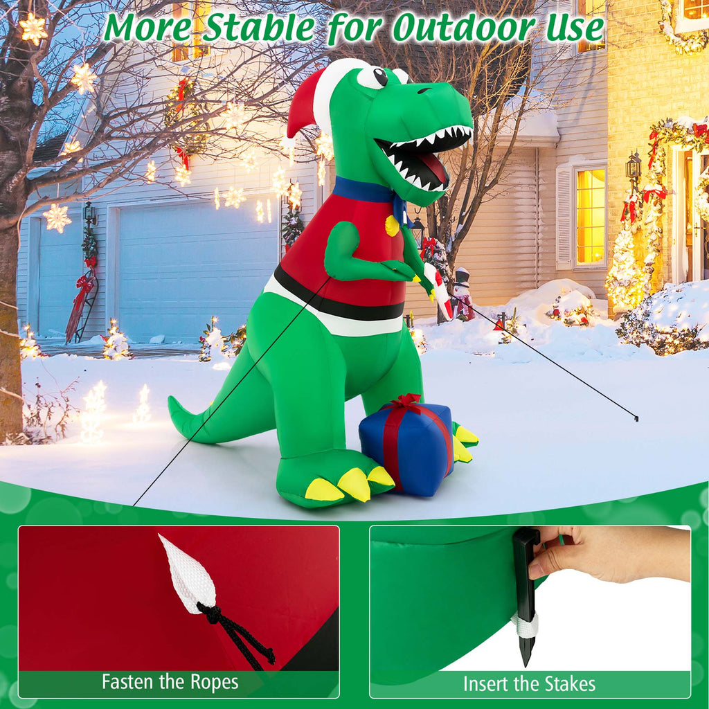 6FT Inflatable Christmas Dinosaur Decoration with LED Lights & Gift Box P95675