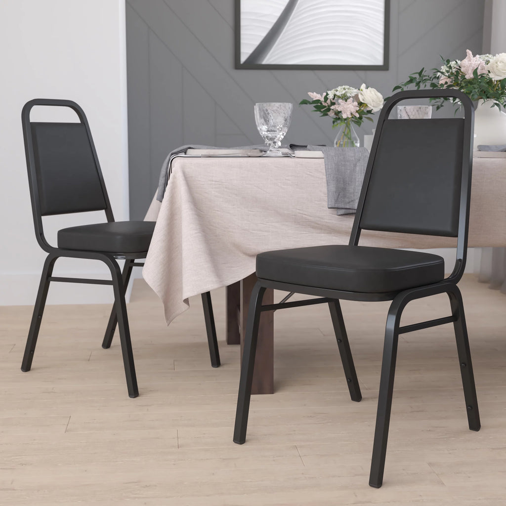 4 Pack Black Vinyl Stacking Banquet Chair Q4356