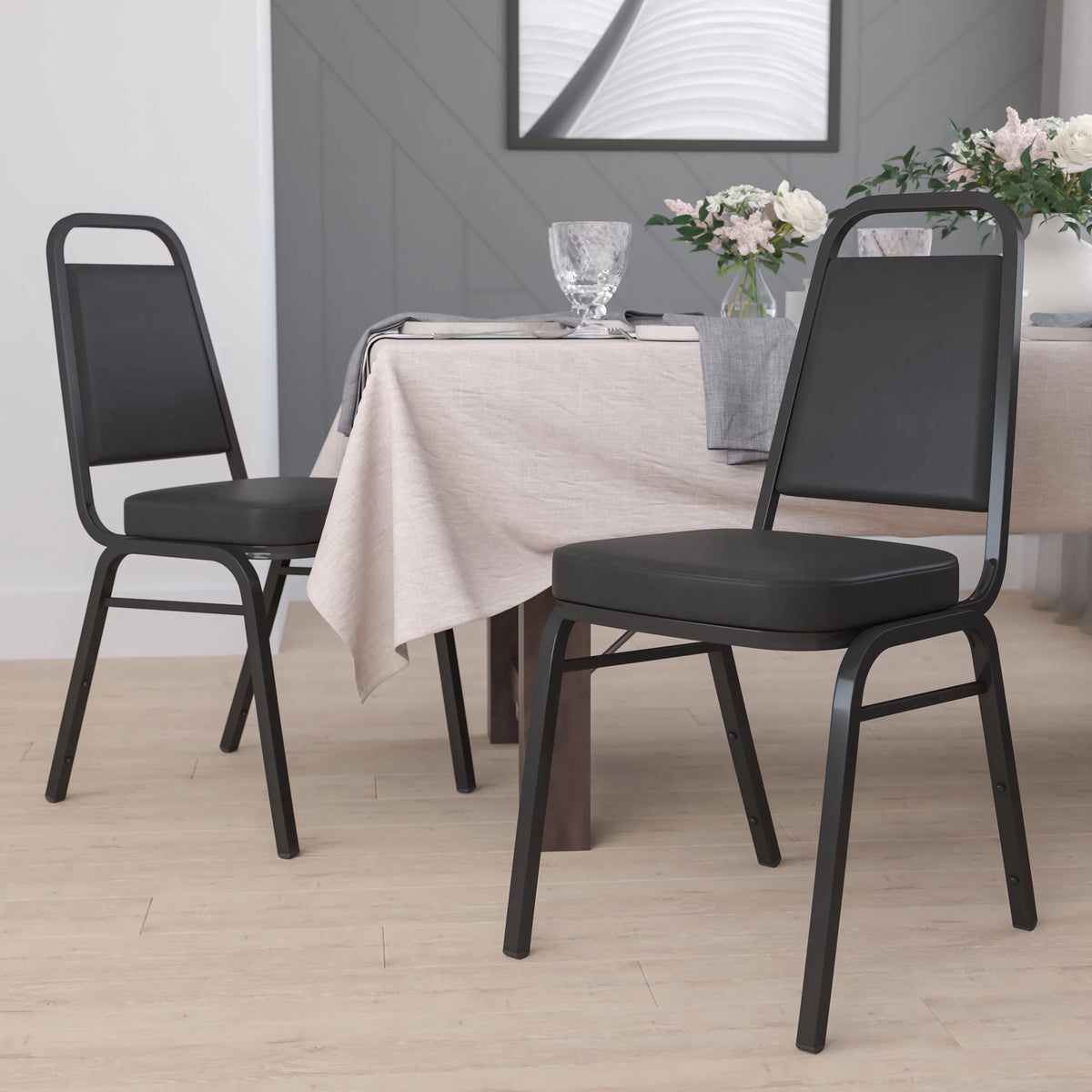 4 Pack Black Vinyl Stacking Banquet Chair Q4356