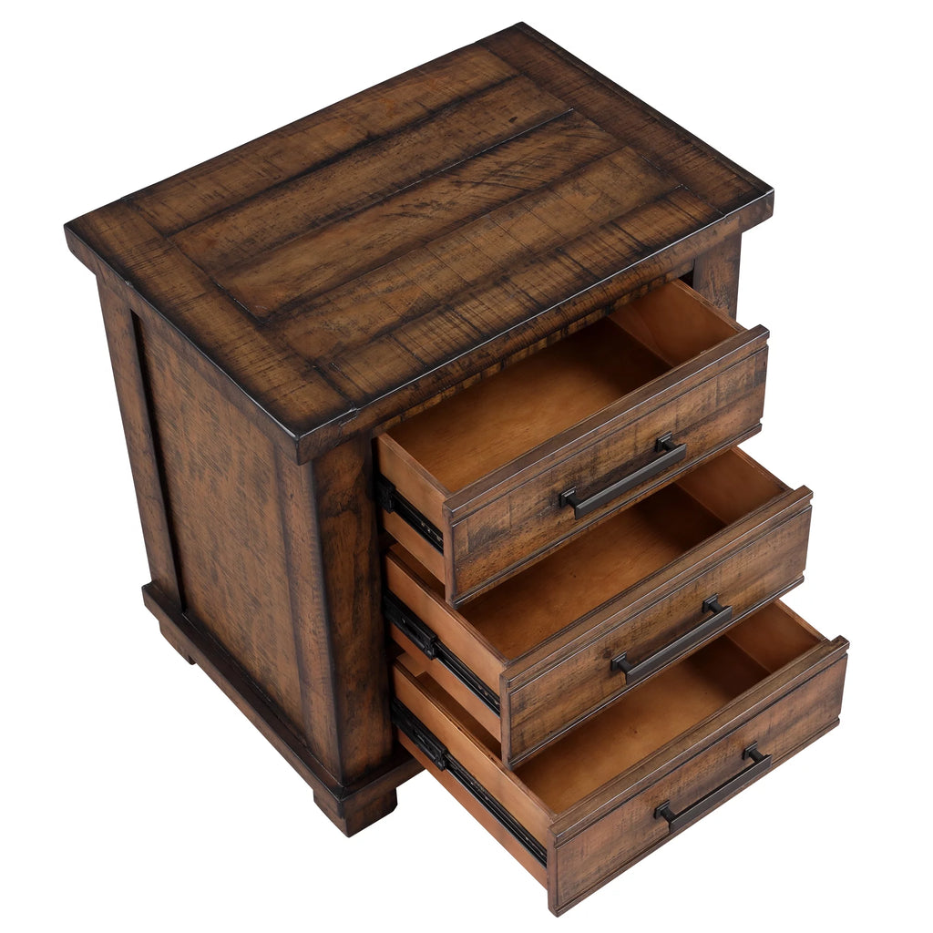Solid Wood Nightstand with Three Drawers B837401