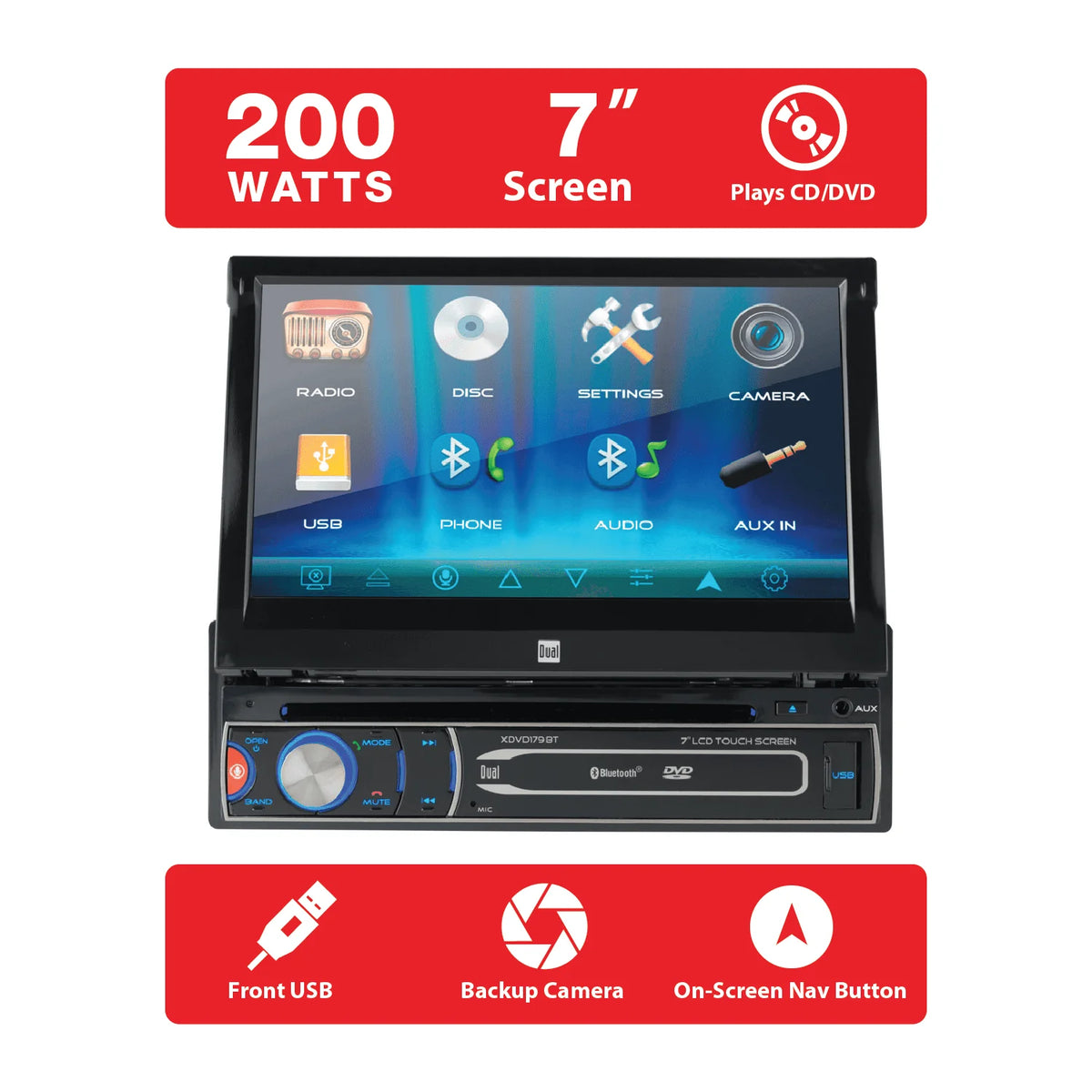 7 inch Single DIN Car Stereo with Motorized Touch Screen D632565