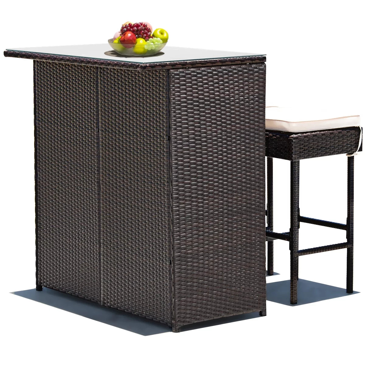3PCS Patio Rattan Wicker Bar Table Stools Dining Set C253