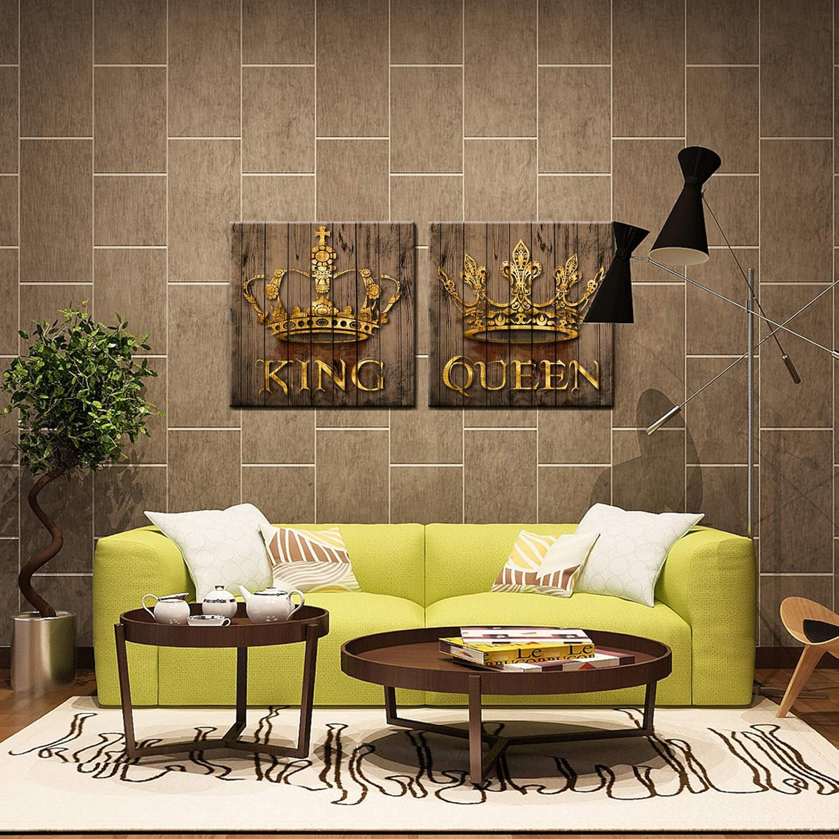 Rustic Golden King and Queen Crown Canvas Wall Art Framed 24x24inch G395551