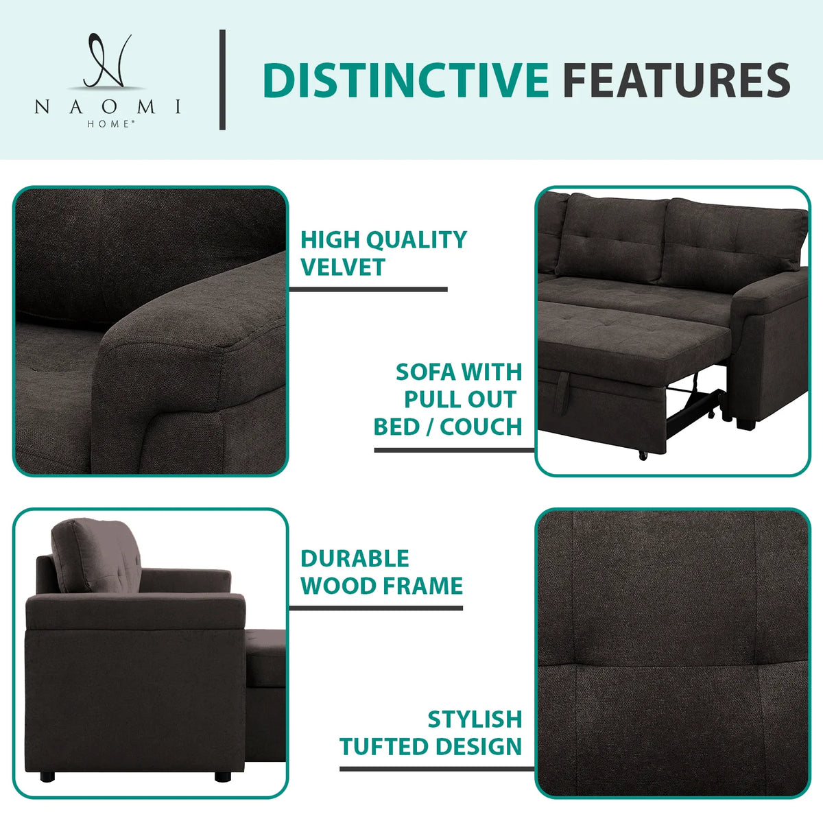 Black Air Leather L-Shaped Sleeper Sectional Sofa with Storage Chaise B331843