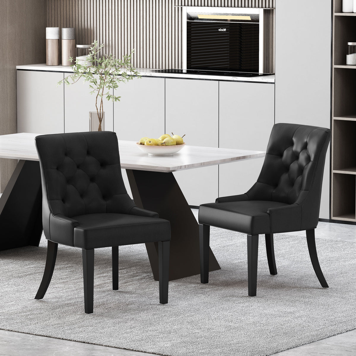 Faux Leather Dining Chairs, Set of 2, Midnight Black T270