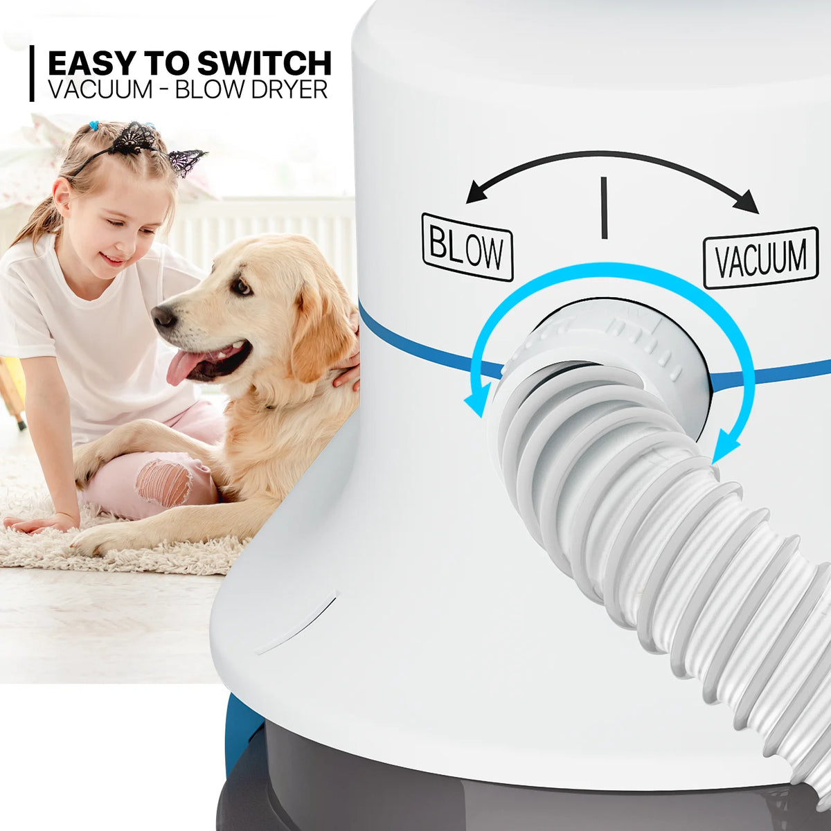 Blue 3-in-1 Pet Grooming Vacuum Kit with 6 Grooming Tools J594