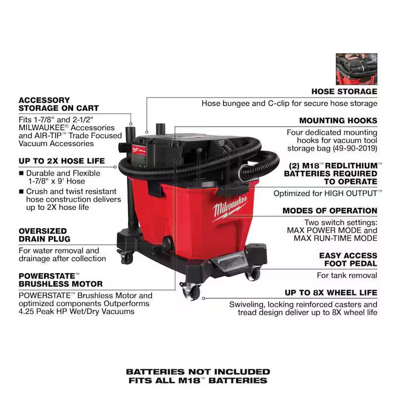 9 Gal. Cordless Wet/Dry Shop Vacuum with Brush, Crevice and Nozzle Kit G78822