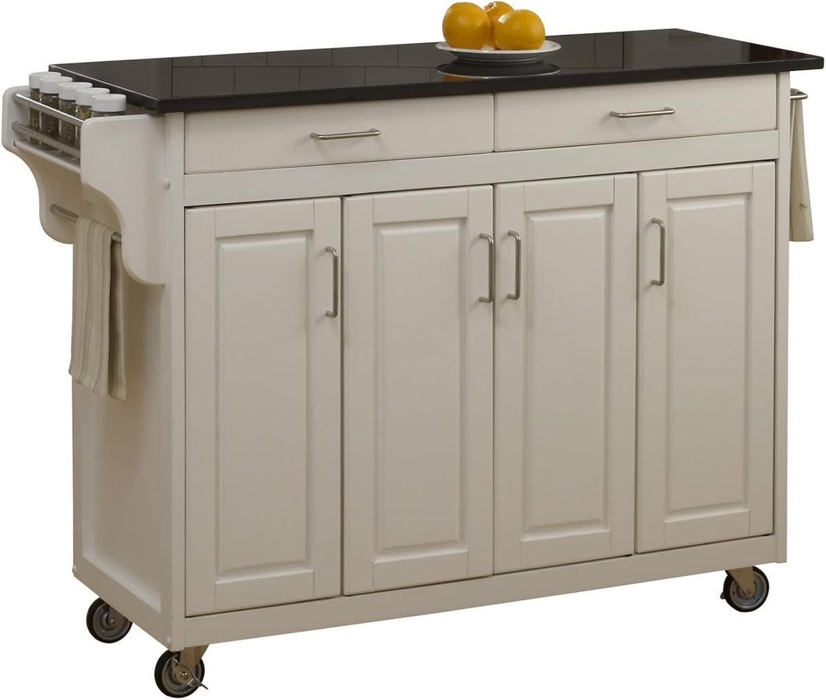 Black Finish Four Door Kitchen Cart with Stainless Steel Top F336