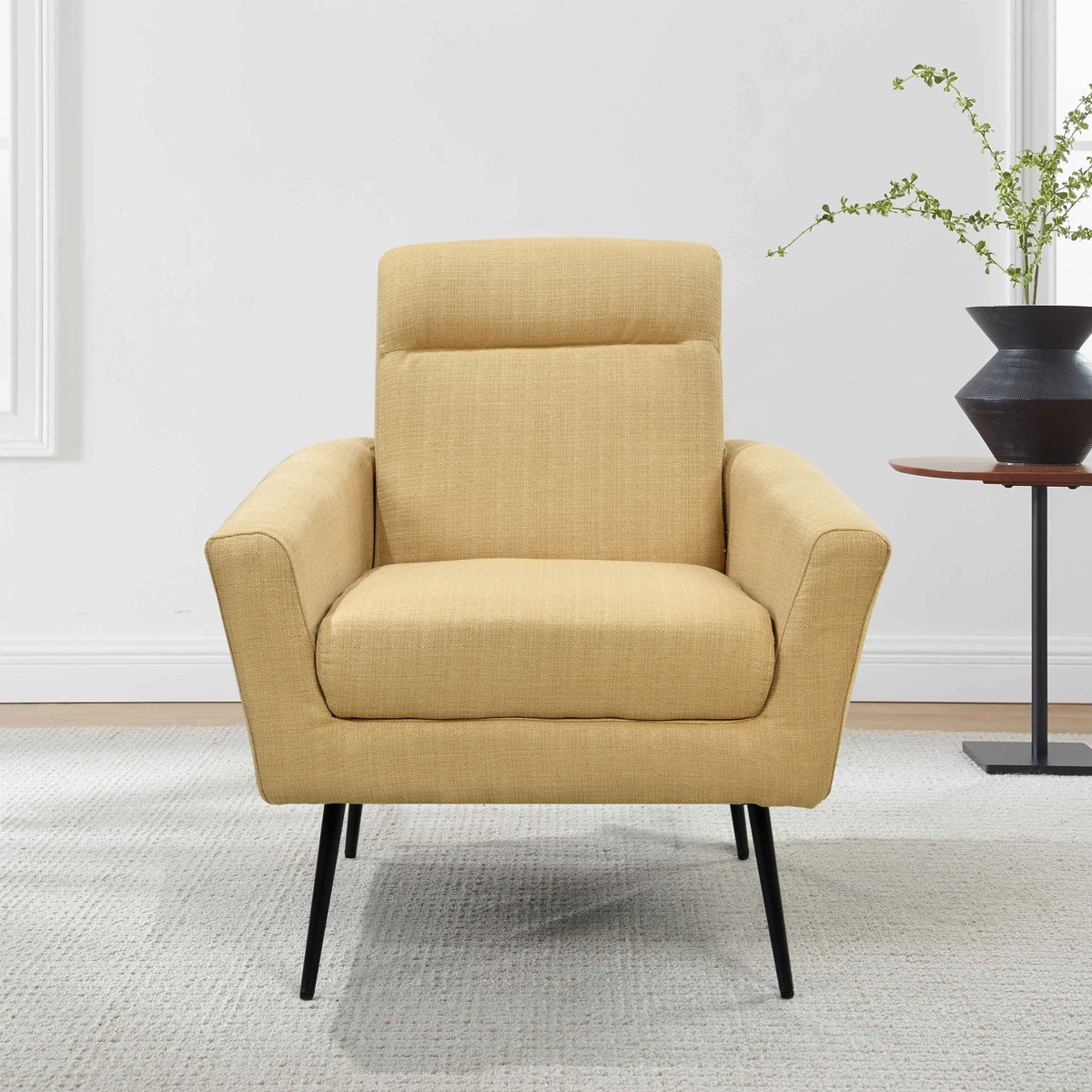 Yellow Upholstered Accent Chair with Metal Legs K48383