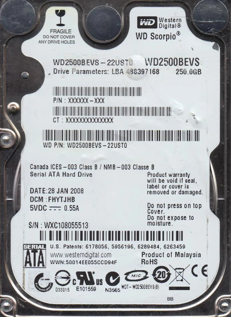 250GB SATA 2.5 Hard Drive C2282