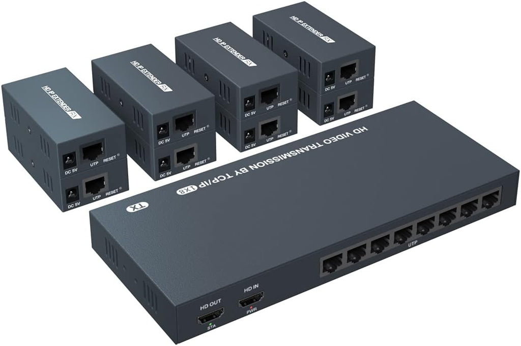 HDMI Extender Splitter 1x2 1080P@60Hz Over Cat 5E/6/7 Ethernet Cable 50m (165ft) 2 HDMI loopout EDID Copy POC Function (1 in 2 Out) W85349