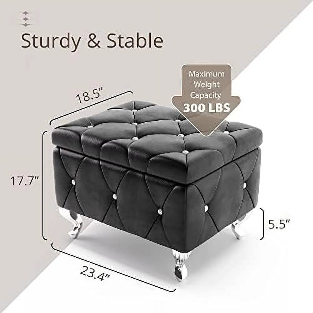 Silver Faux Leather Ottoman with Flip Top J498
