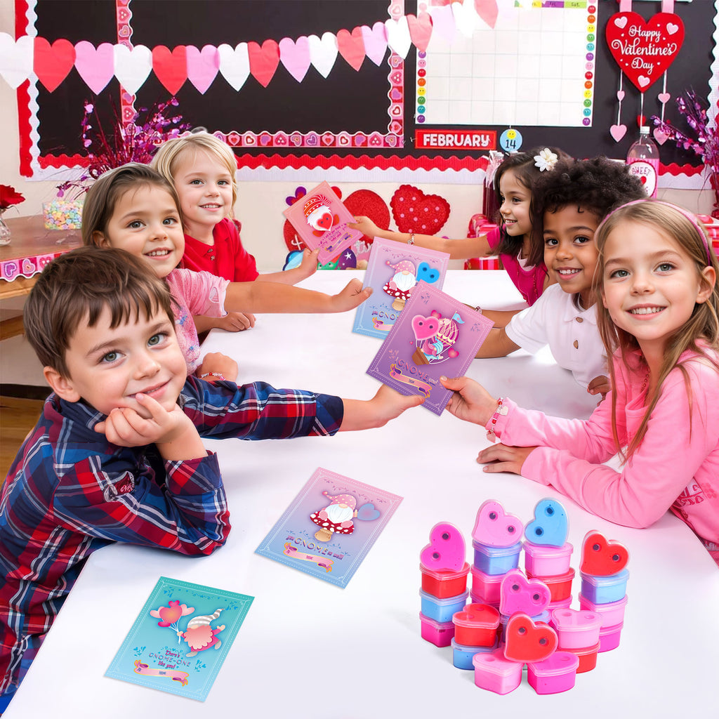 28Pcs Valentine Heart Butter Slime with Gnome Cards W284575