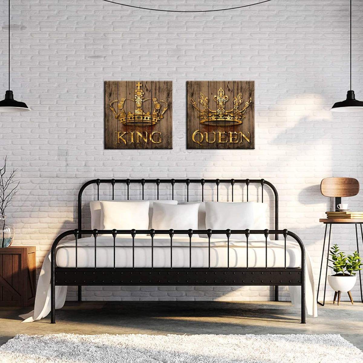 Rustic Golden King and Queen Crown Canvas Wall Art Framed 24x24inch G395551