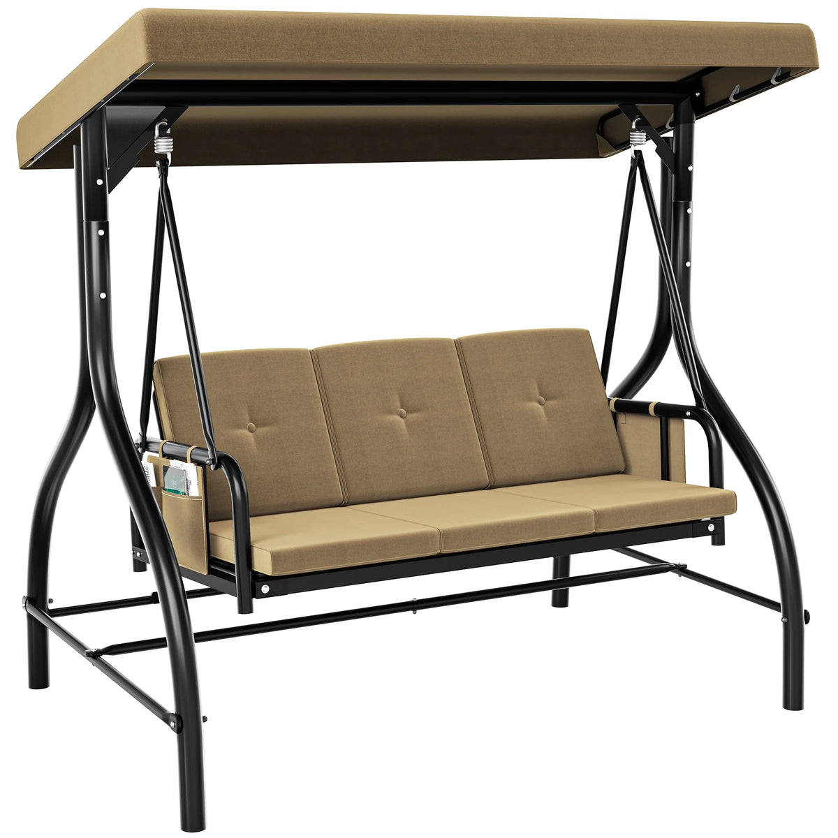 Outdoor Patio Swing Bed for 3 People with Adjustable Canopy and Removable Cushion I9611