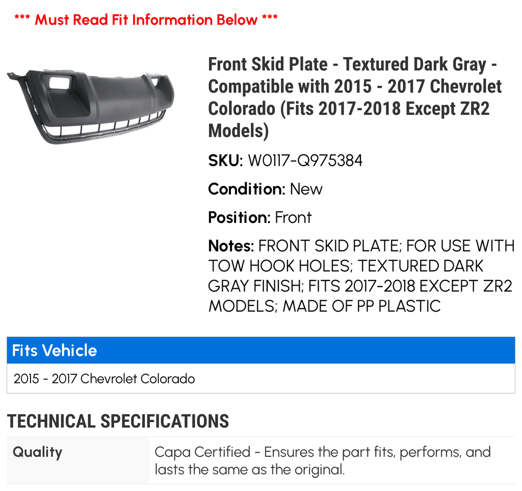 Front Skid Plate Textured Dark Gray X147