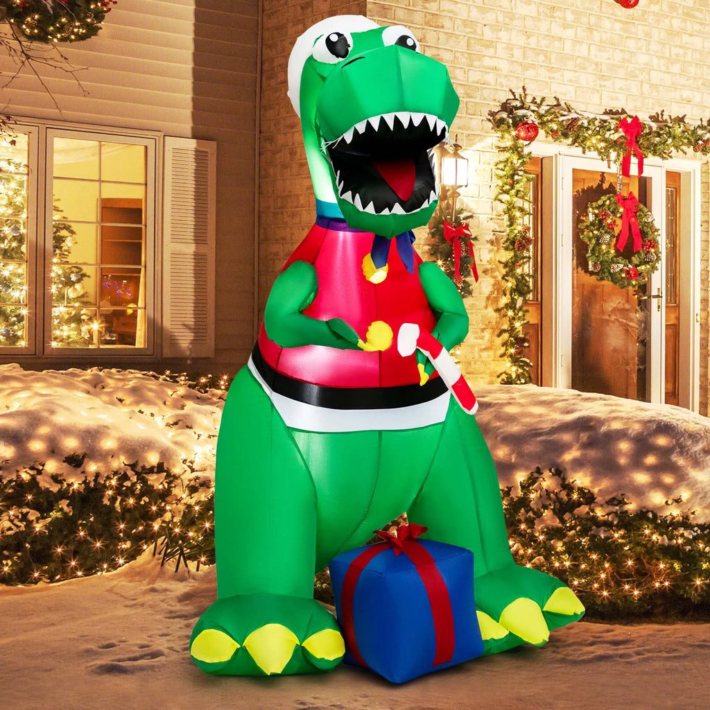 6FT Inflatable Christmas Dinosaur Decoration with LED Lights & Gift Box P95675