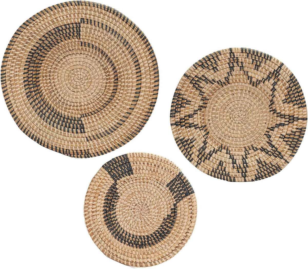 Wall Plate Set of 3, Natural Raffia Woven Wall Basket Decor, Dark Gray Pack of 2 O8132