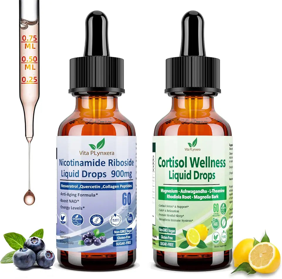 2 Pack Cortisol Wellness Liquid Drops + NAD Nicotinamide Riboside 900 mg M347782