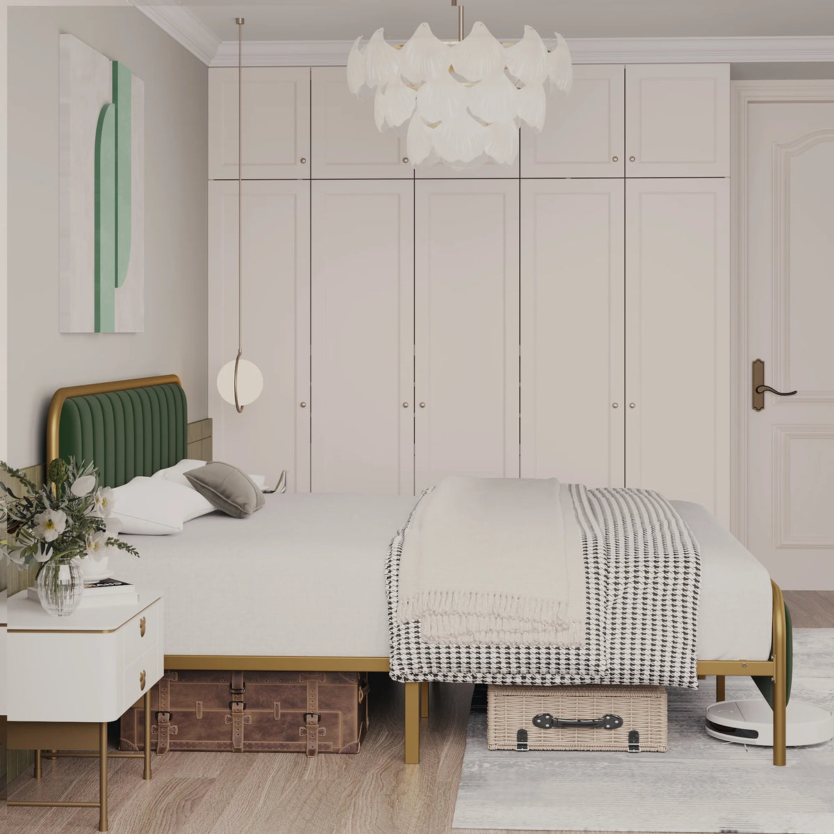 Velvet Beige Full Size Bed Frame with Metal Legs S247987