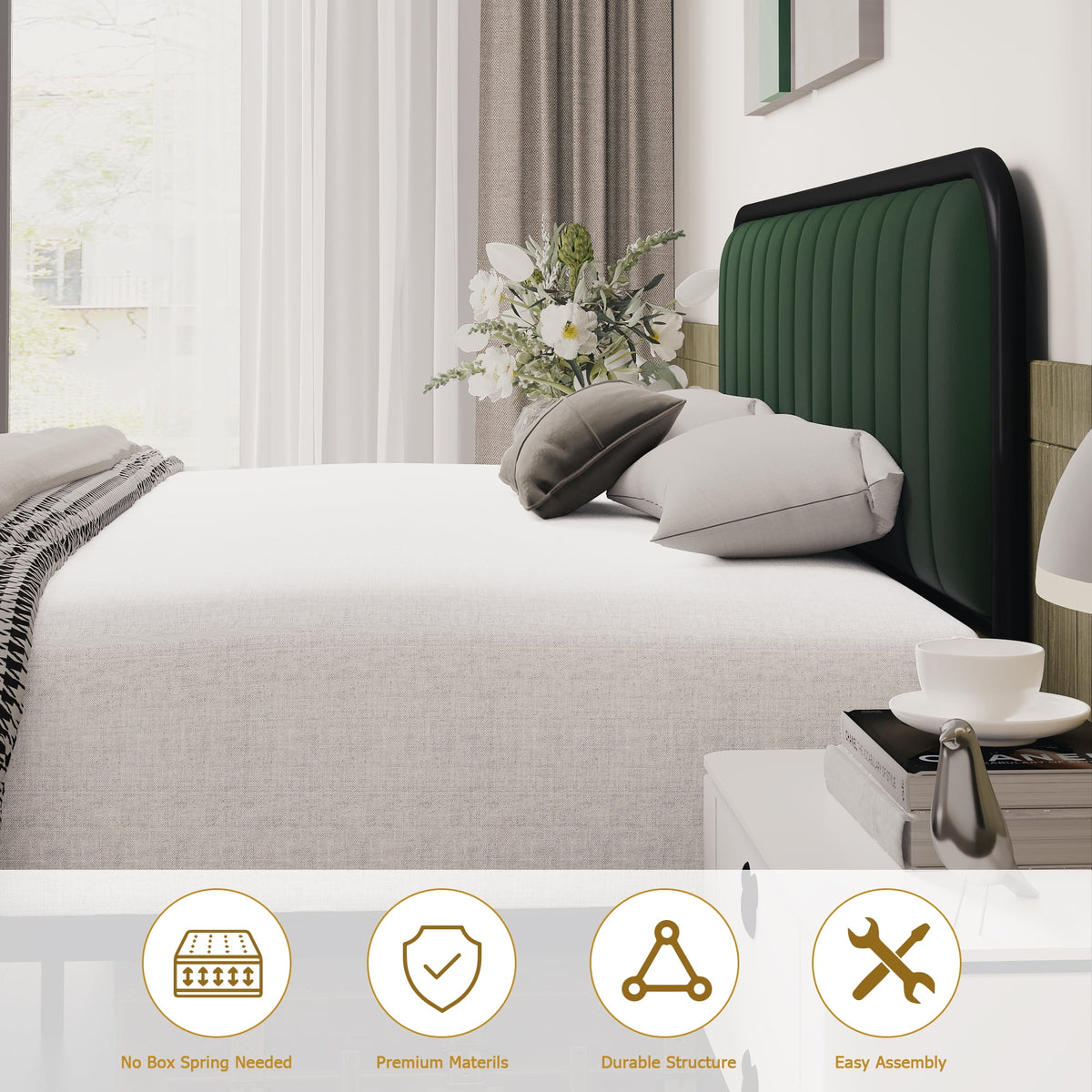 Velvet Beige Full Size Bed Frame with Metal Legs S247987