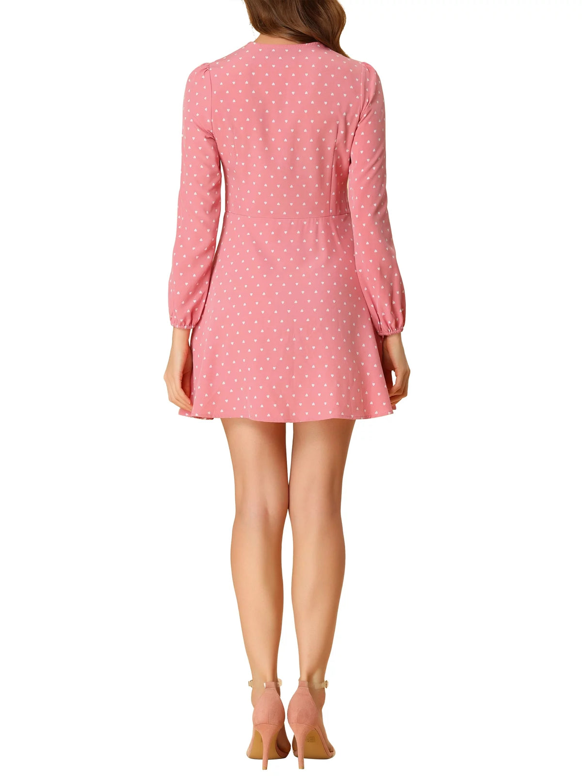 Long Sleeve Heart Print Mini Dress I6131
