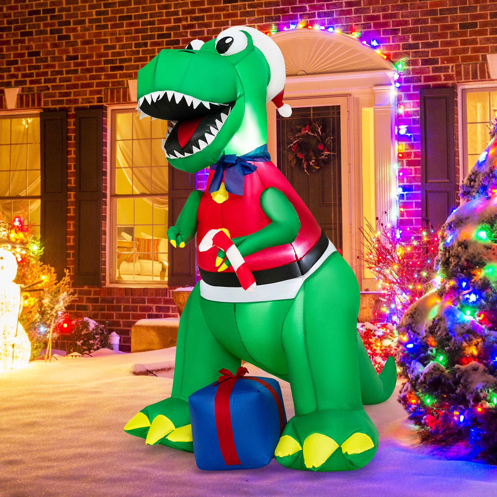6FT Inflatable Christmas Dinosaur Decoration with LED Lights & Gift Box P95675