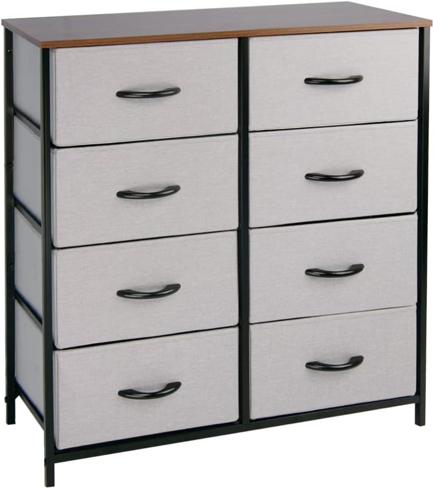 8 Drawer Fabric Storage Dresser with Wooden Top, Espresso Brown K696347