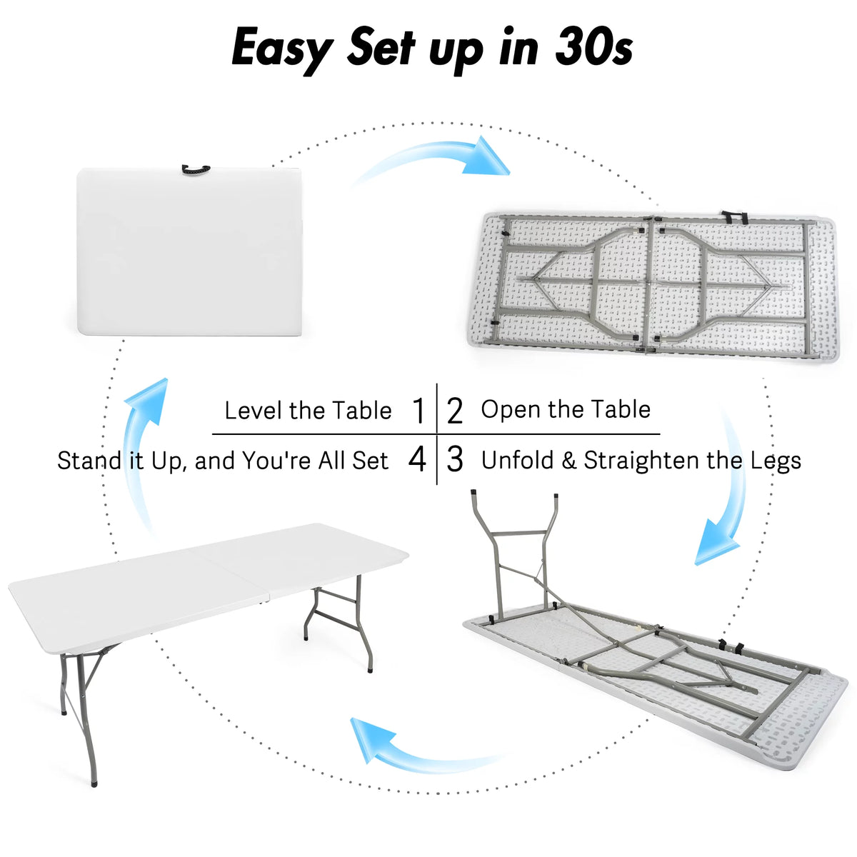 6FT Fold-in-Half White Portable Folding Table I309118
