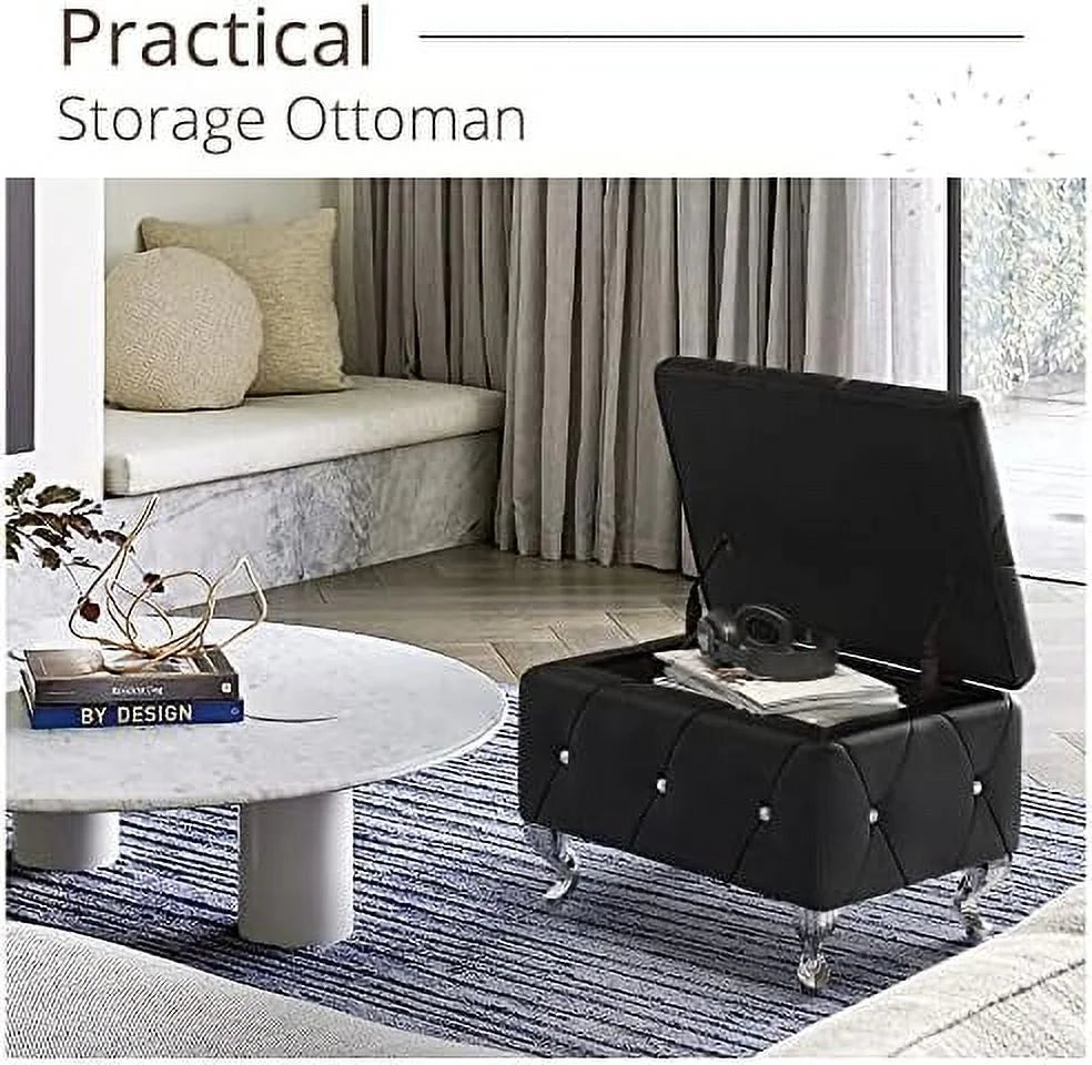 Silver Faux Leather Ottoman with Flip Top J498