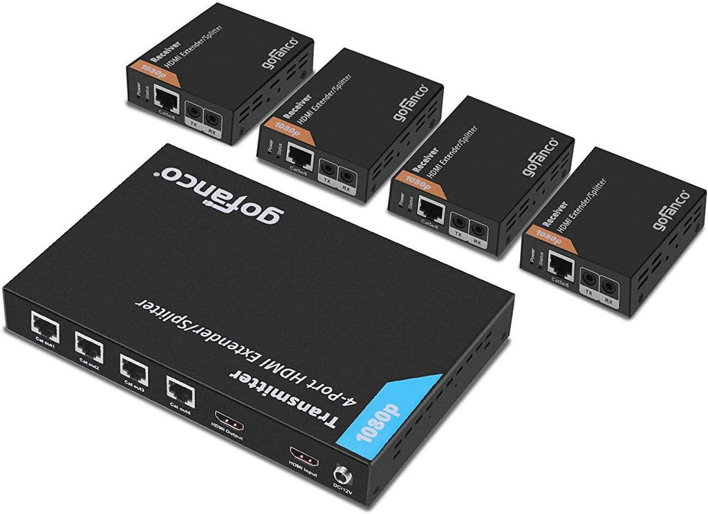 1x4 HDMI 2.0 Extender Splitter 4K 60Hz Over Cat6/Cat7 Ethernet Cable with HDMI Local Loopout B1043