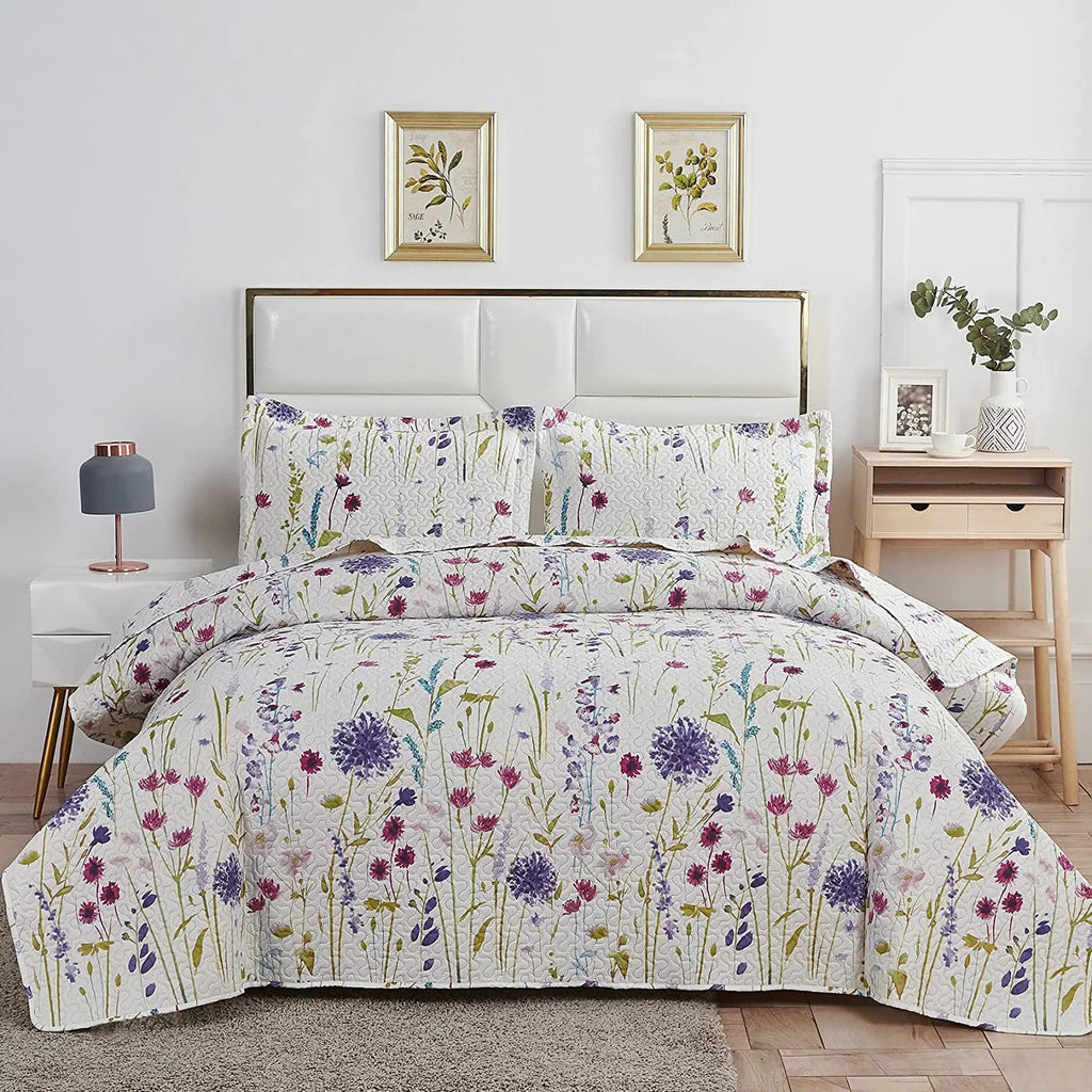 Floral Queen Bedding Microfiber Bedspread Set N674