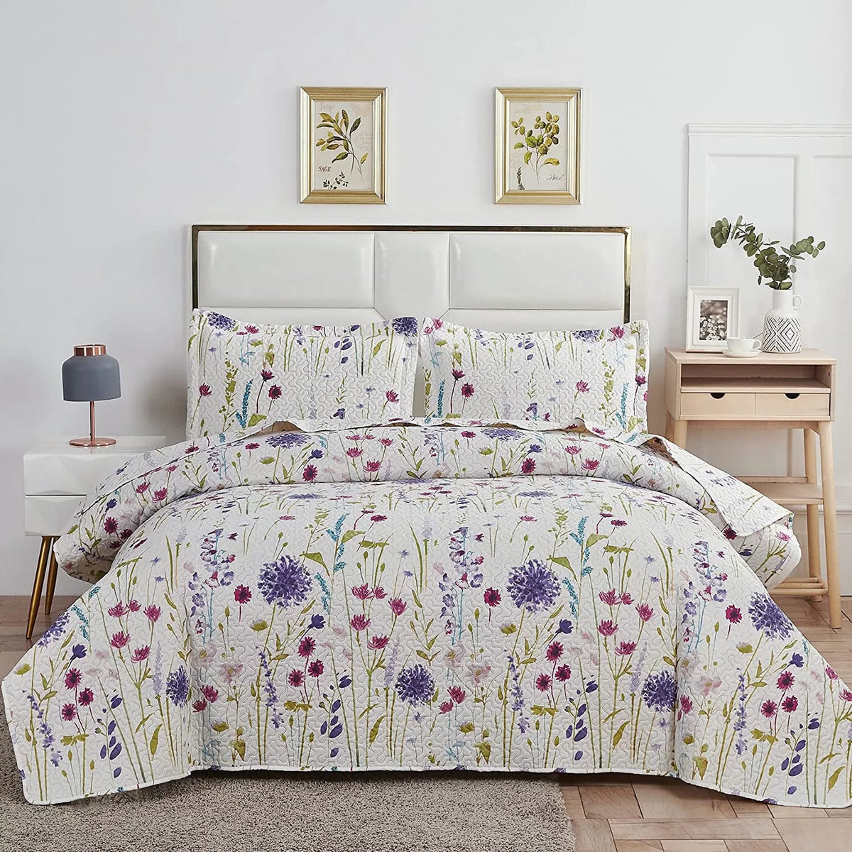 Floral Queen Bedding Microfiber Bedspread Set N674