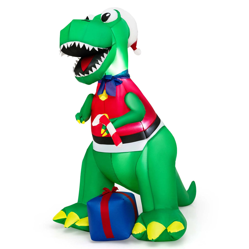 6FT Inflatable Christmas Dinosaur Decoration with LED Lights & Gift Box P95675