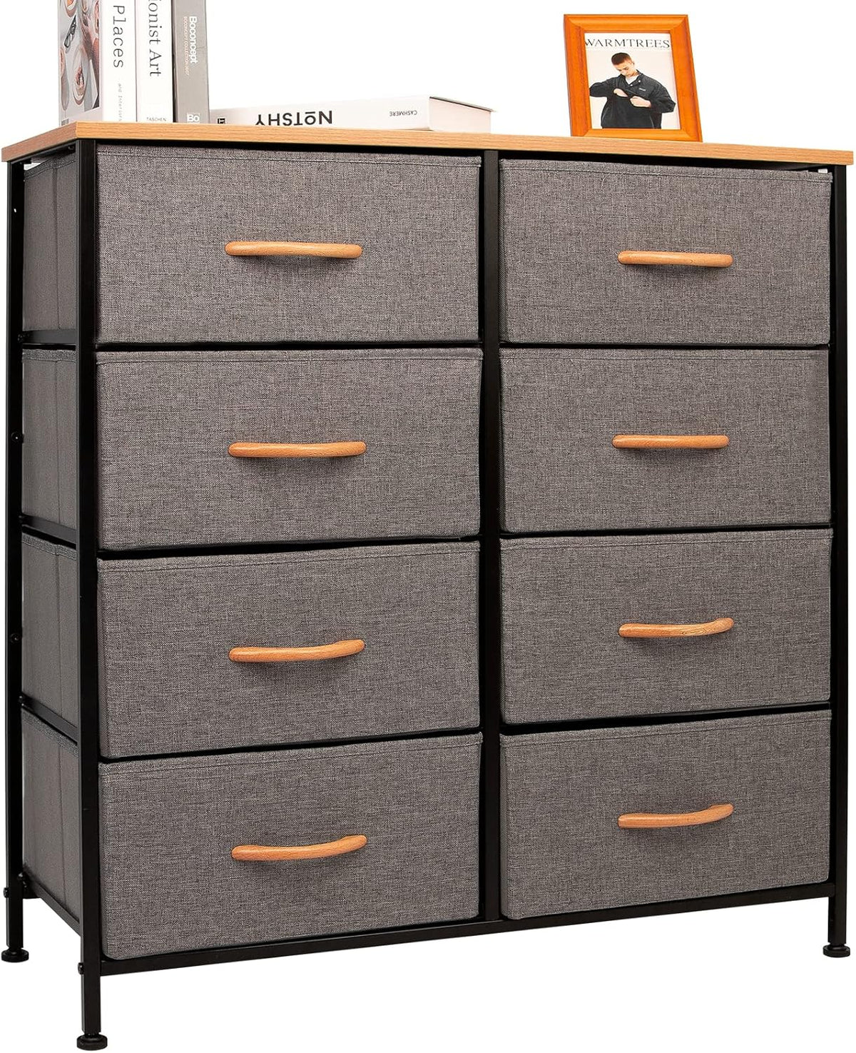 8 Drawer Fabric Storage Dresser with Wooden Top, Espresso Brown K696347