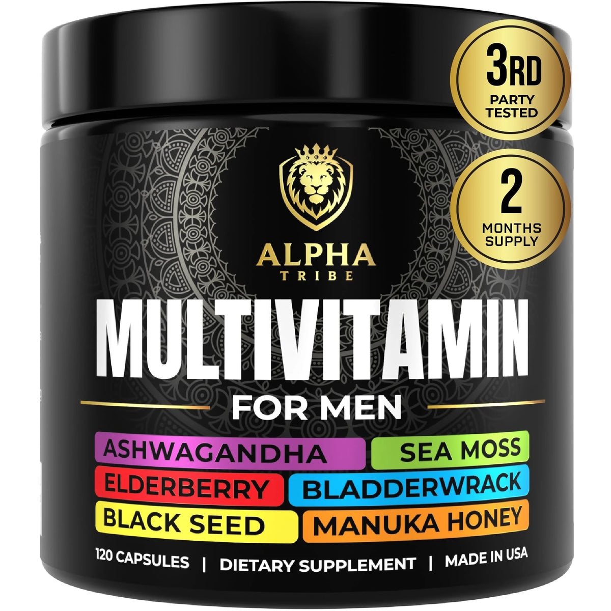 Multivitamin for Men with Sea Moss, Black Seed Oil, Ashwagandha, Turmeric, Vitamin C, Elderberry G340771