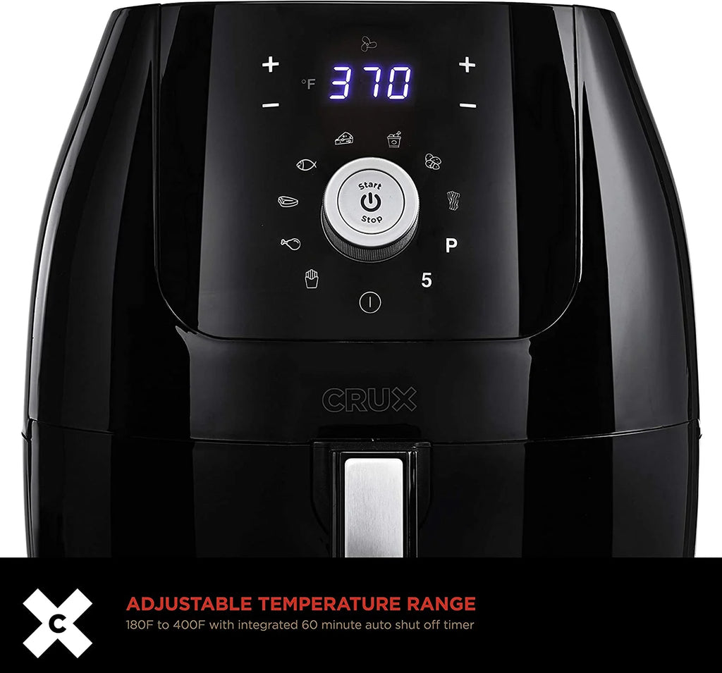 6 Qt Digital Air Fryer with Nonstick Removable Pan and Crisping Tray, Black R848613