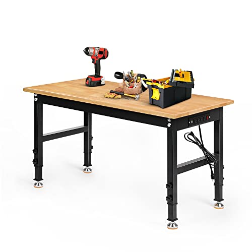 48" Heavy Duty Adjustable Rubber Wood Workbench with Pegboard V29741