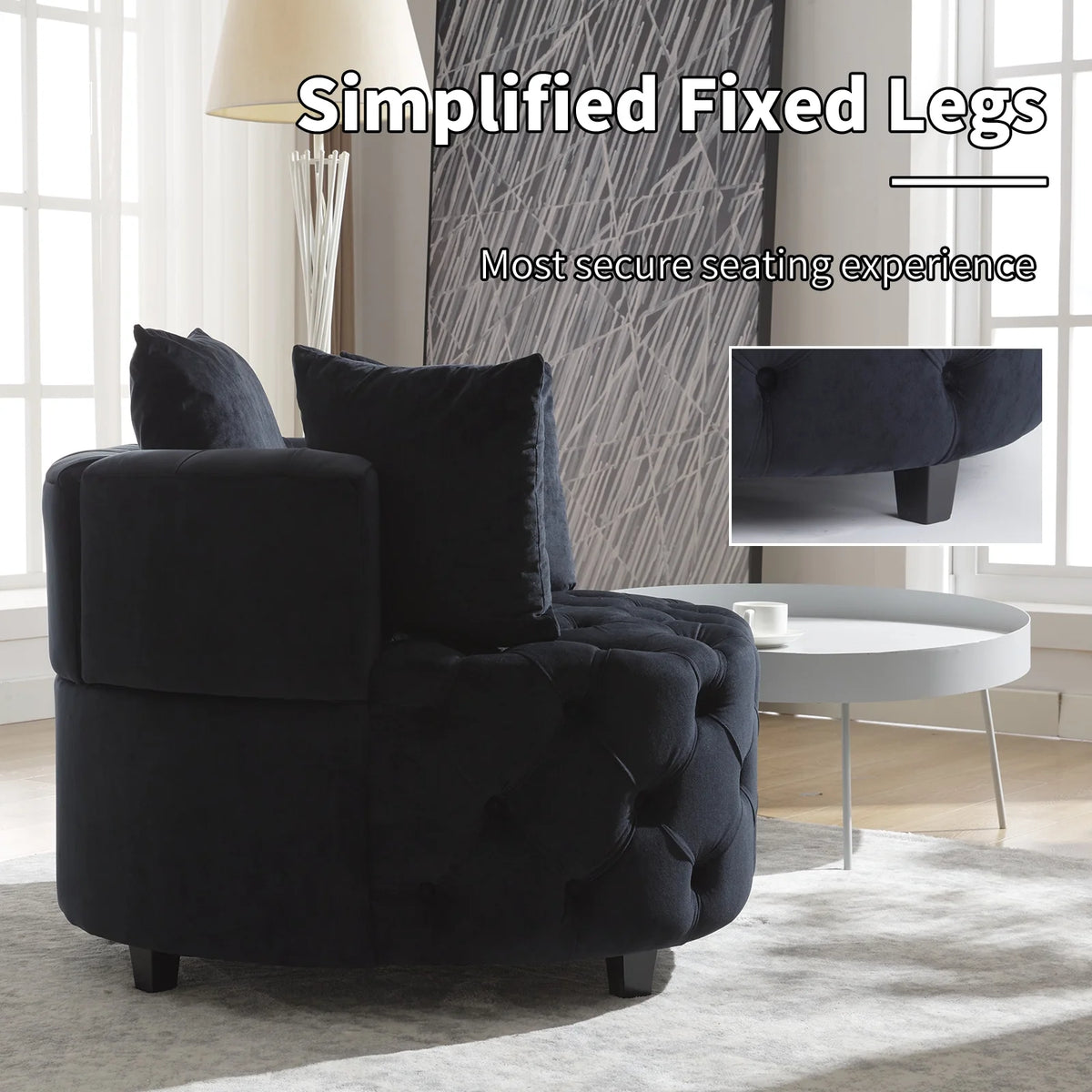 Black Velvet Tufted Round Accent Chair M39230